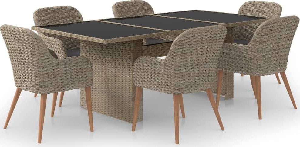 vidaXL 7-częściowy zestaw mebli ogrodowych, polirattan, brązowy