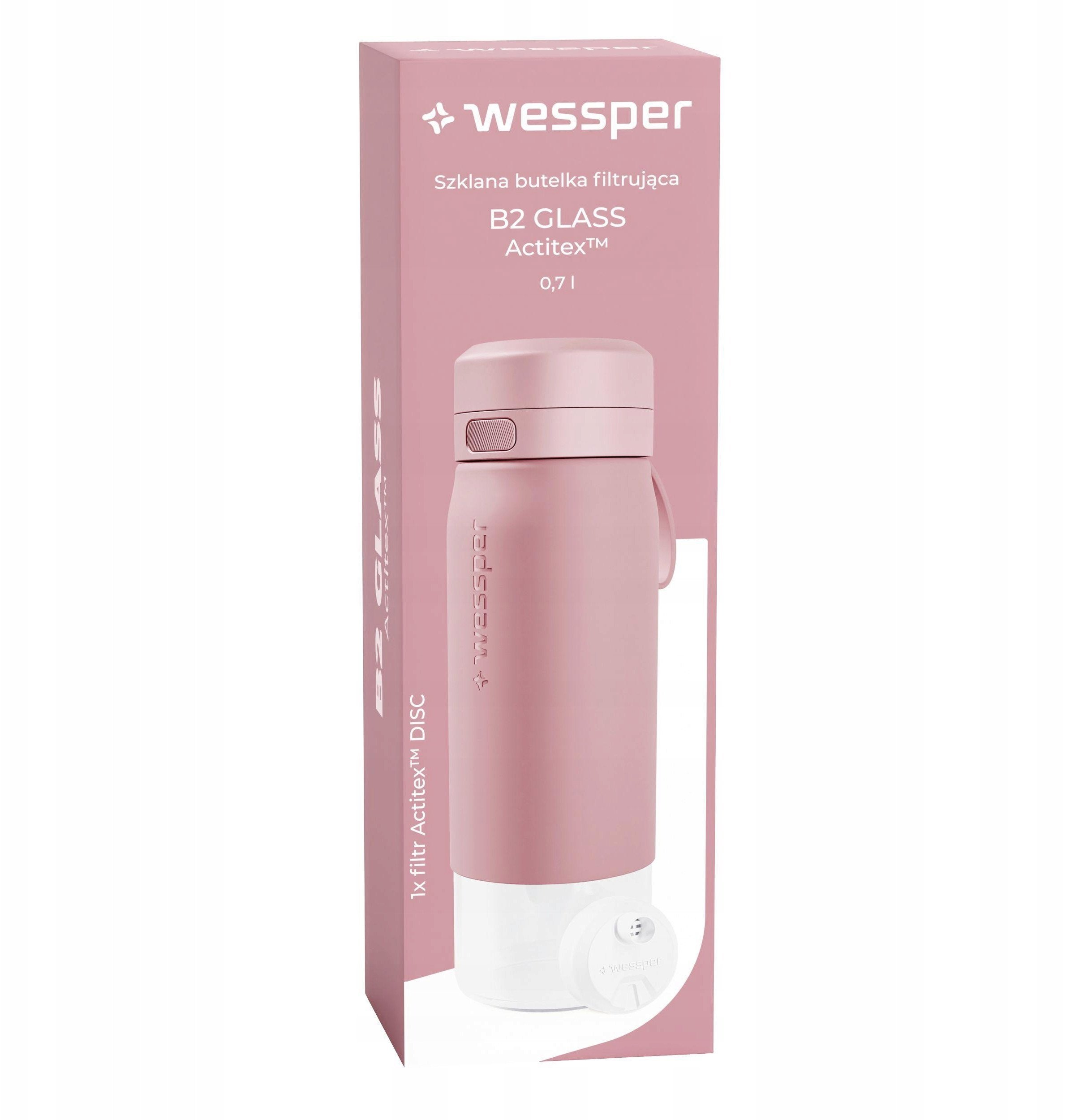 Butelka filtrująca Wessper B2 GLASS Actitex™ 700ml Pink (WES270-700-PK_K)