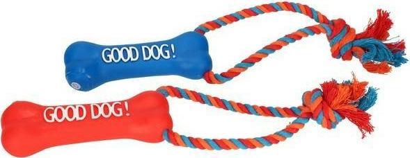 Dingo DINGO ZABAWKA VINYL KOŚĆ+SZNUR NIEBIESKA 13cm