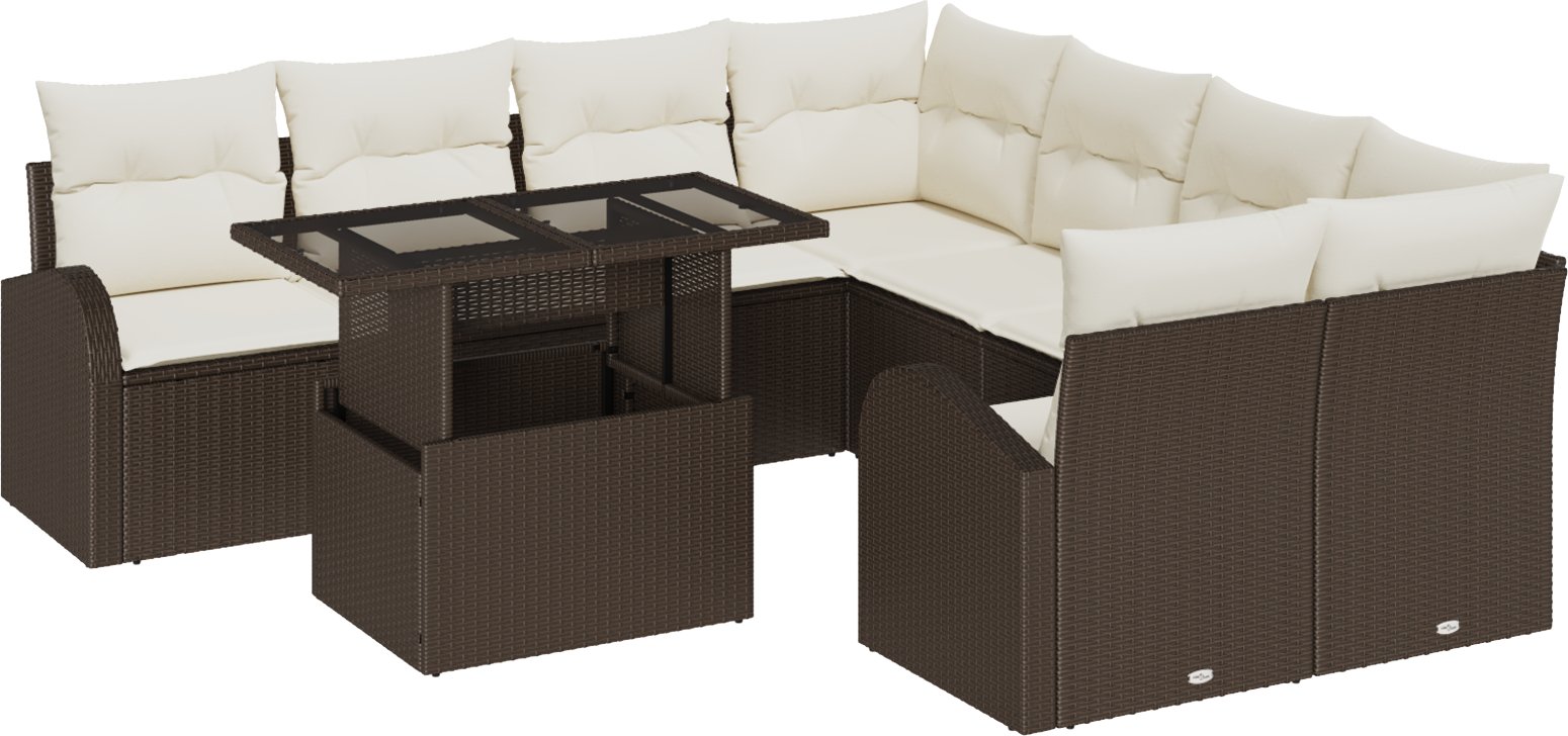 vidaXL 9-częściowy zestaw sof ogrodowych z poduszkami brązowy polirattan