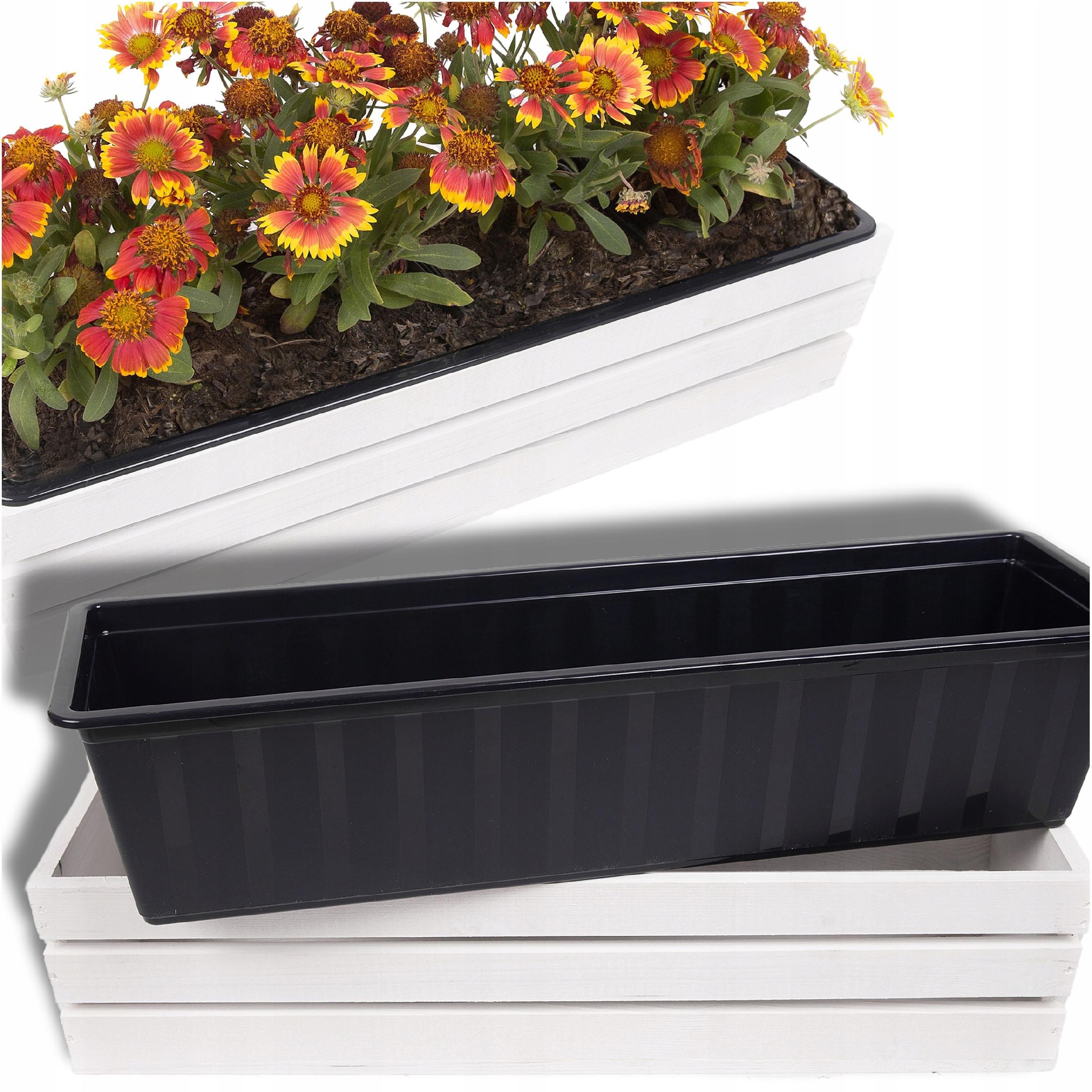 SKRZYNKA DREWNIANA BIAŁA 60 CM CZARNY WKŁAD