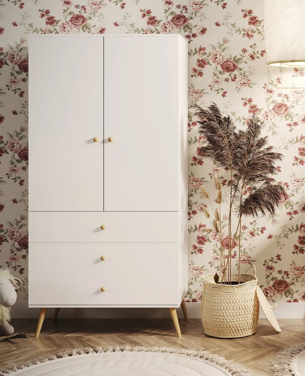 Szafa LEBEL z szufladami 3SZ 100cm biała mat MELIMEBLE