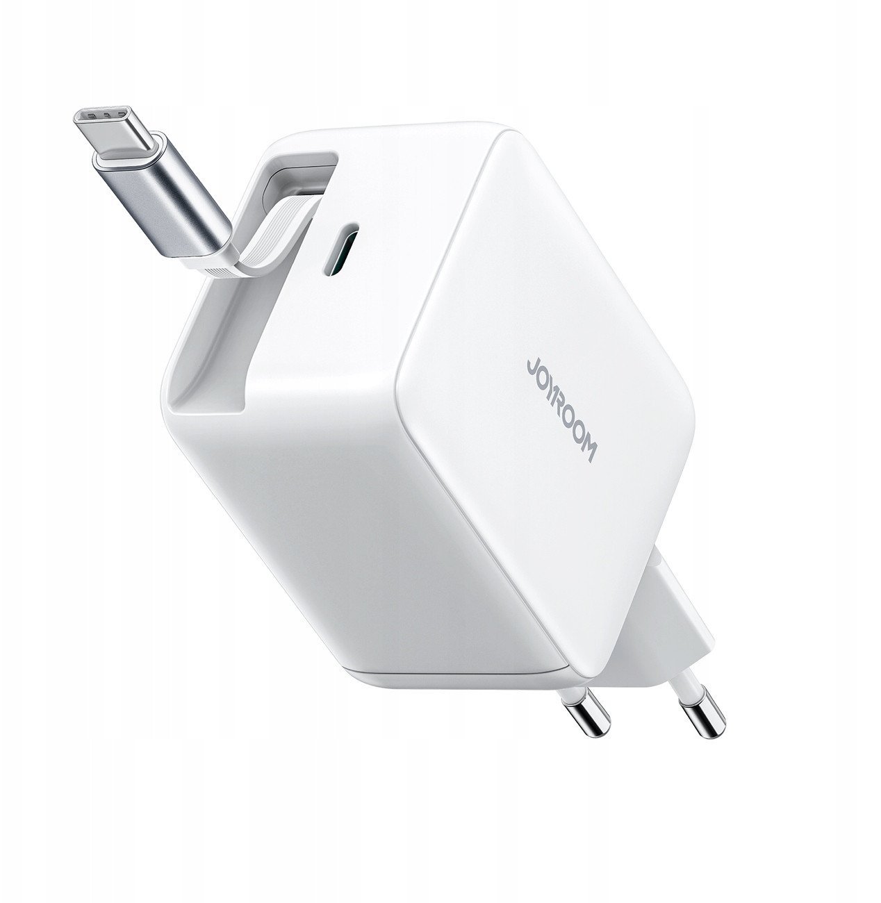 Ładowarka sieciowa Joyroom JR-TCL06 67W GaN z wbudowanym zwijanym kablem USB-C - biała