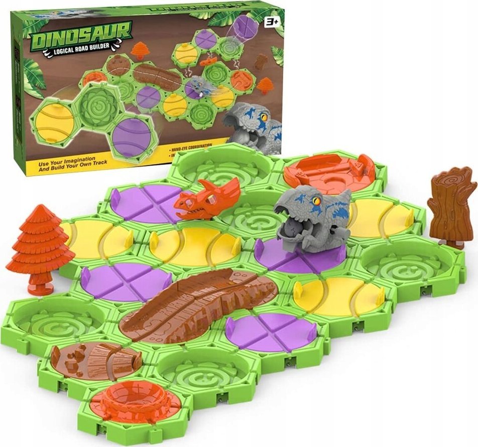 Gra Logiczna, Zbuduj Tor Dla Dinozaura, Trasa, Przeprawa Dla Dinozaura, Klocki, Tor Przeszkód