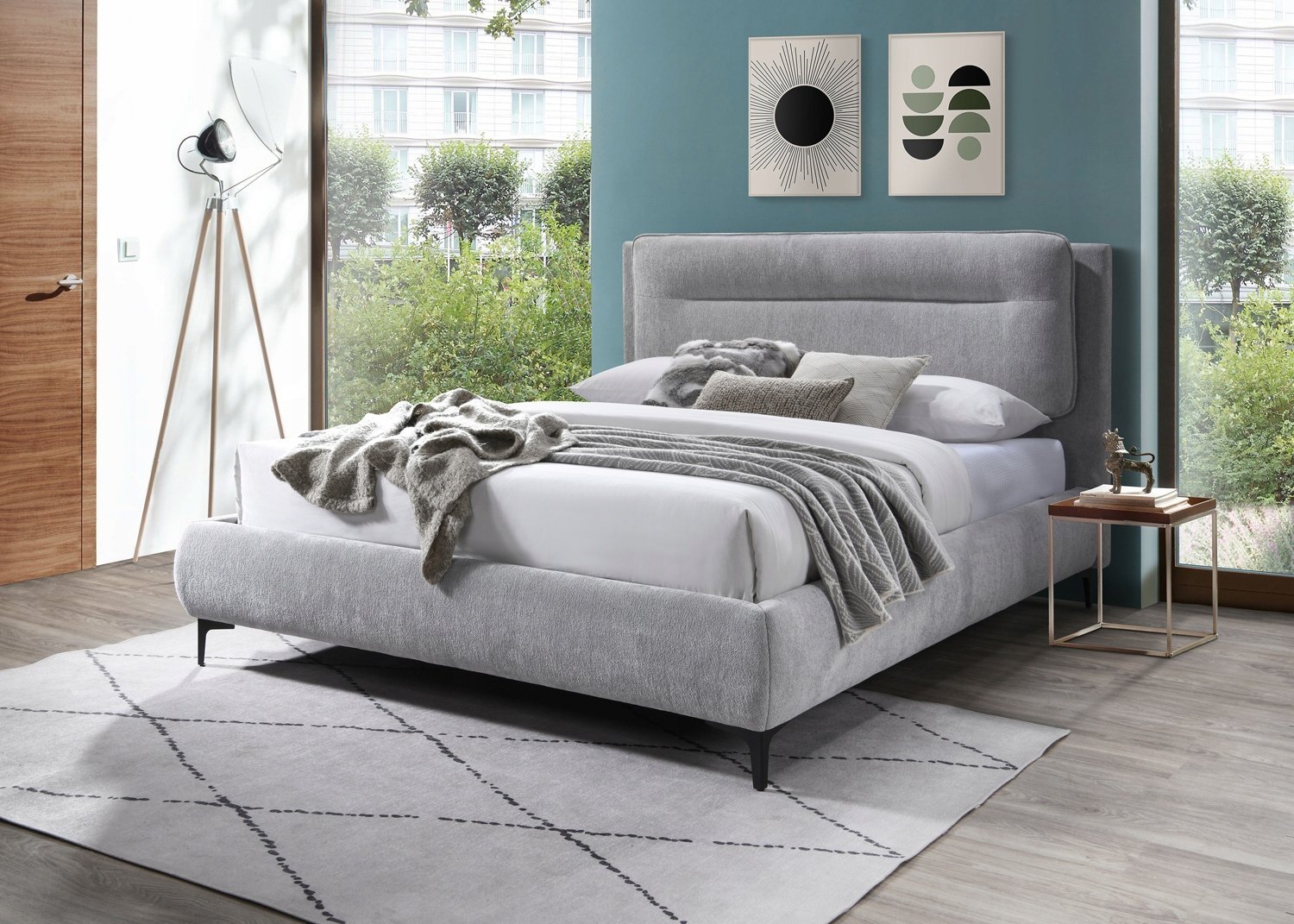 Signal Łóżko tapicerowane NIKOZJA RAVEN 160x200 jasny szary/czarny