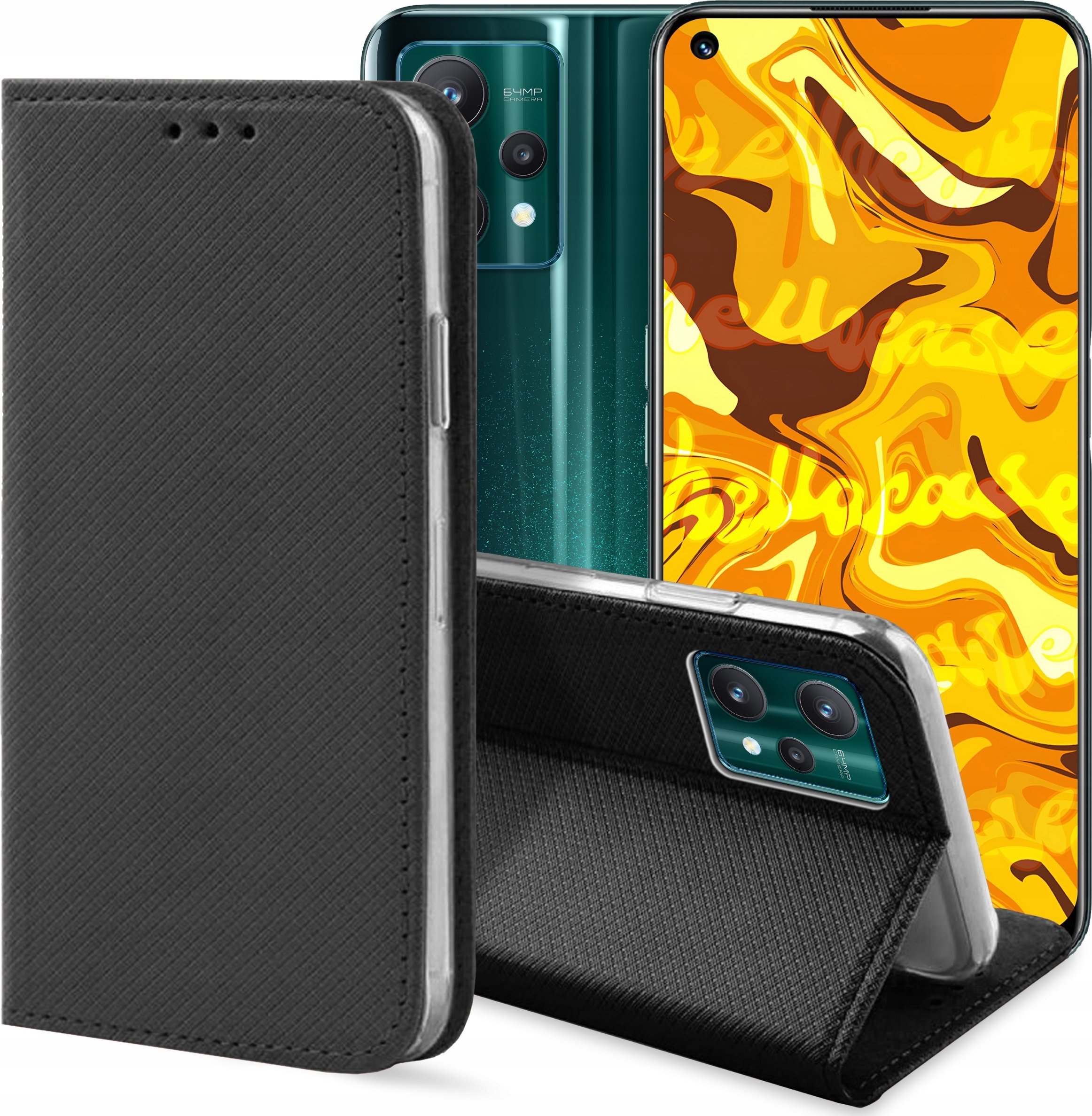Hello Case ETUI Z KLAPKĄ DO REALME 9 PRO / 9 5G CZARNE ZAMYKANE MAGNETYCZNE KABURA