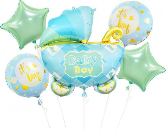 GoDan Balony foliowe-zestaw wózek niebieski 5szt BZ-HWZN