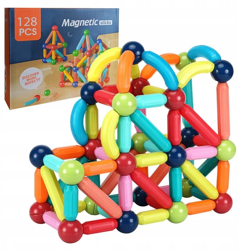 Klocki Magnetyczne Rurki Dla Dzieci Duży Zestaw Edukacyjny Kreatywny 128 El