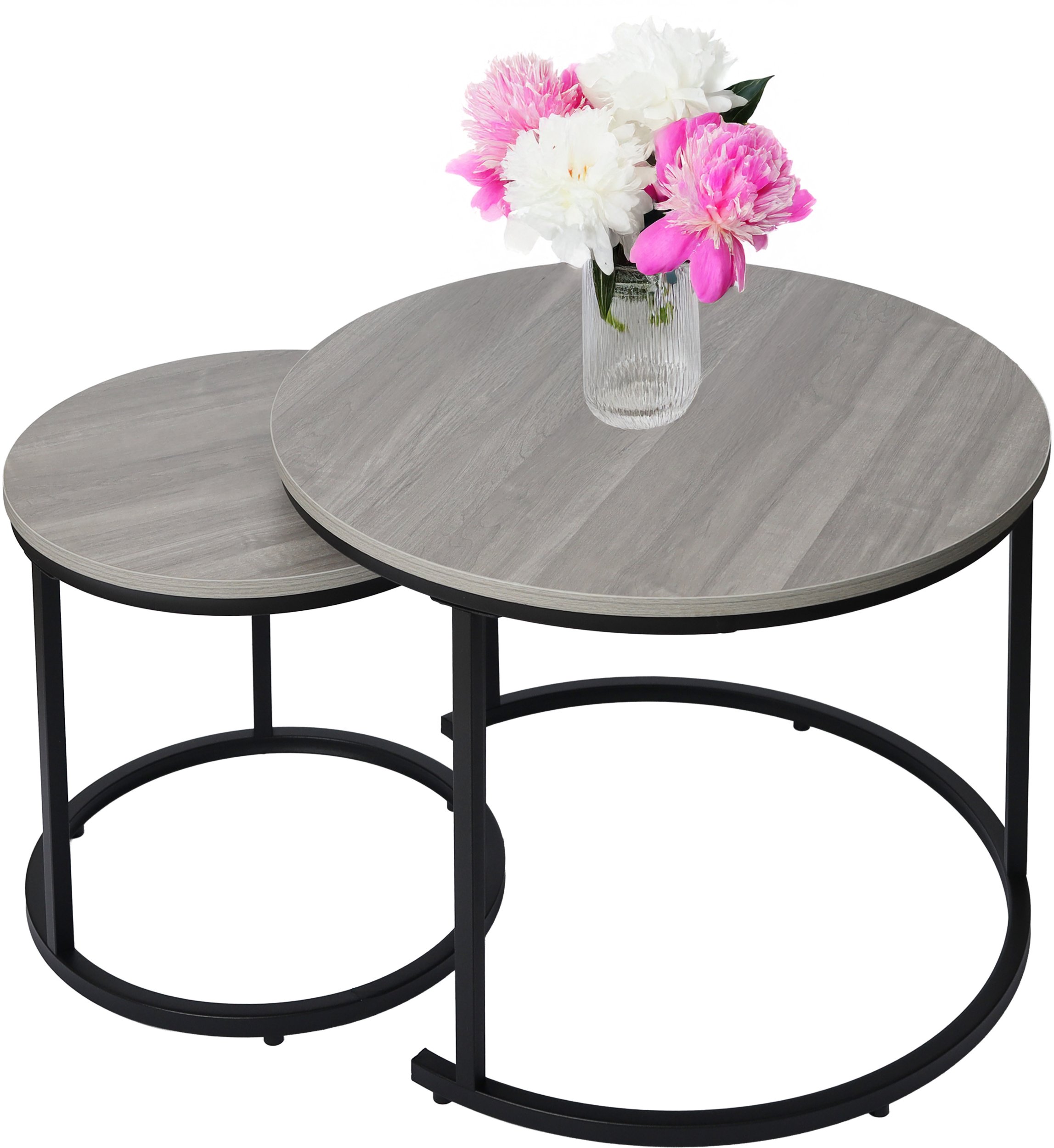 Nowoczesne stoliki kawowe okrągłe zestaw 2w1 loft industrial ława stół stolik jasny popiel