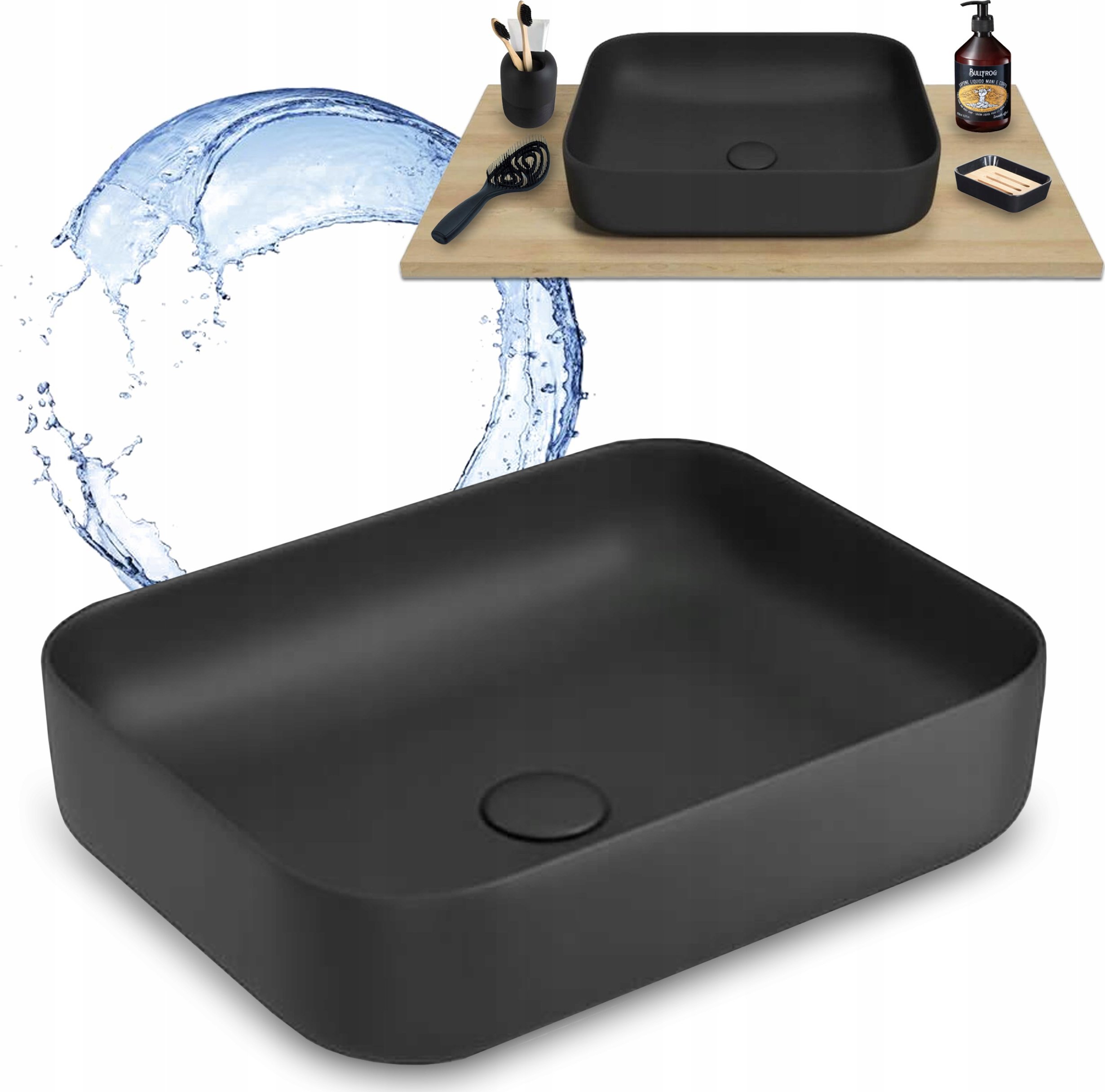 Czarna Umywalka Nablatowa Prostokątna Ceramiczna Stawiana Defra Teramo 50