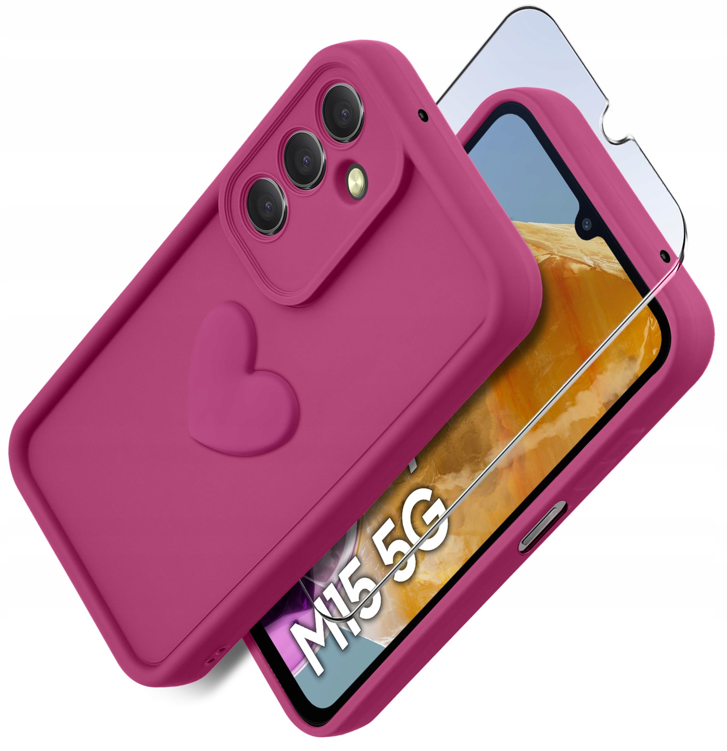 Etui do Samsung M15 5G silikonowe MATOWE serce + Szkło ochronne na ekran 9H