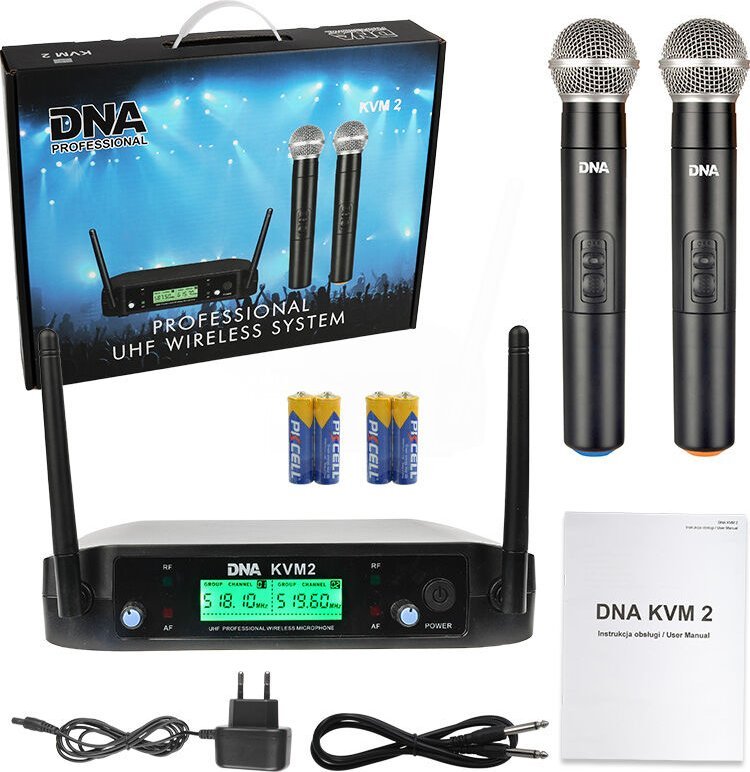 Radio DNA DNA KVM 2 mikrofony bezprzewodowe system nagłośnienia 518-542 MHz