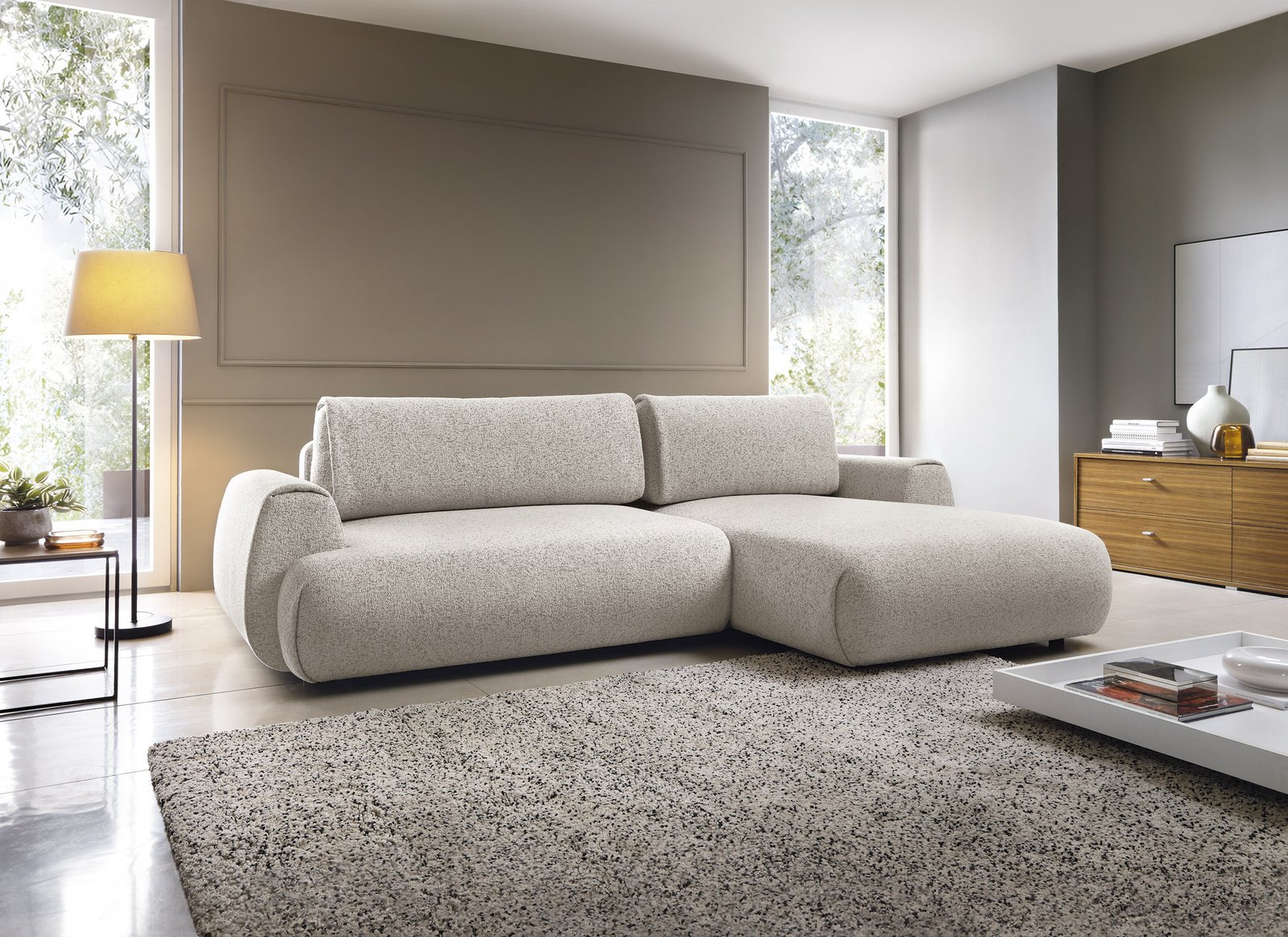 Narożnik VERNIO Puente 09 Kamienny Beż Stone w kształcie litery L z funkcją spania