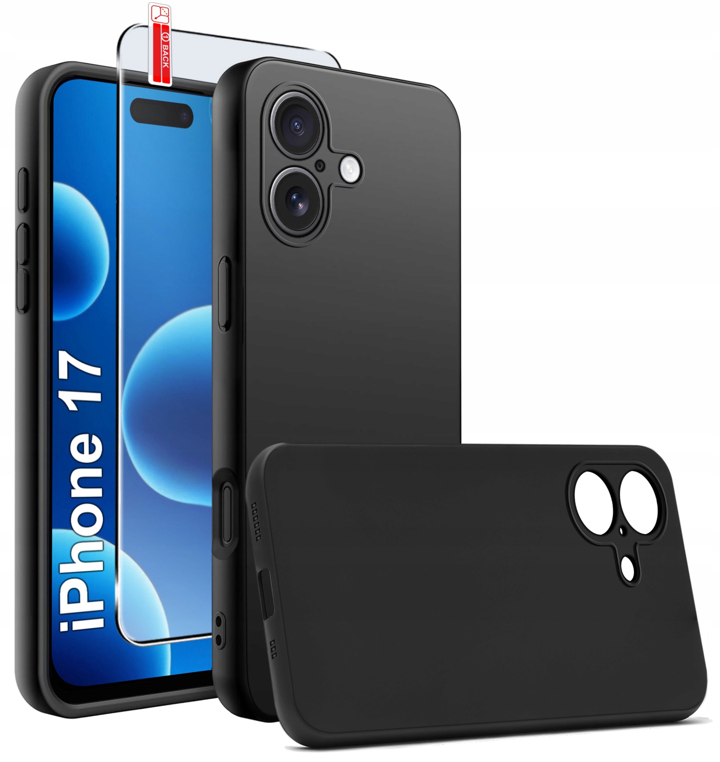 Etui Czarne Matowe Silikon Slim do iPhone 17 + SZKŁO 9H