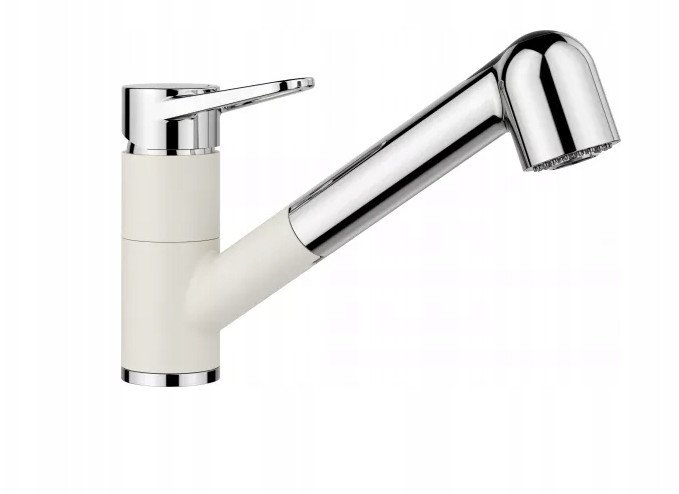 Bateria WEGA-S II Silgranit-Look delikatny biały/chrom z wyciąganą wylewką