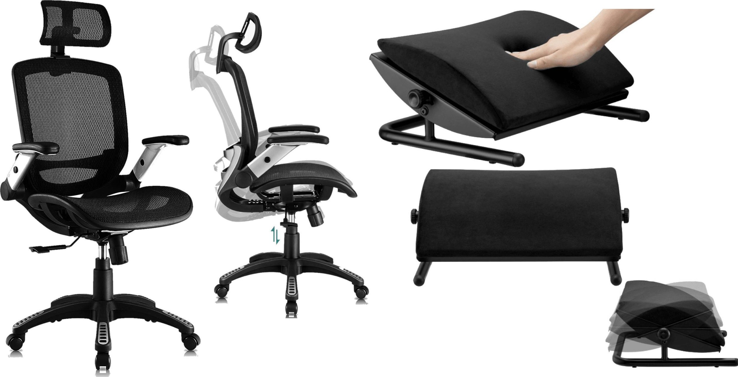 Krzesło biurowe Mozos Krzesło biurowe Mozos Ergo-C Czarne + FS3 - Podnóżek biurowy, czarny