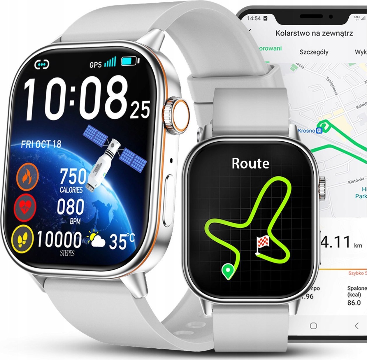 Smartwatch Damski Zegarek - GPS Sport Wodoodporny Rozmowy SMS - Menu PL