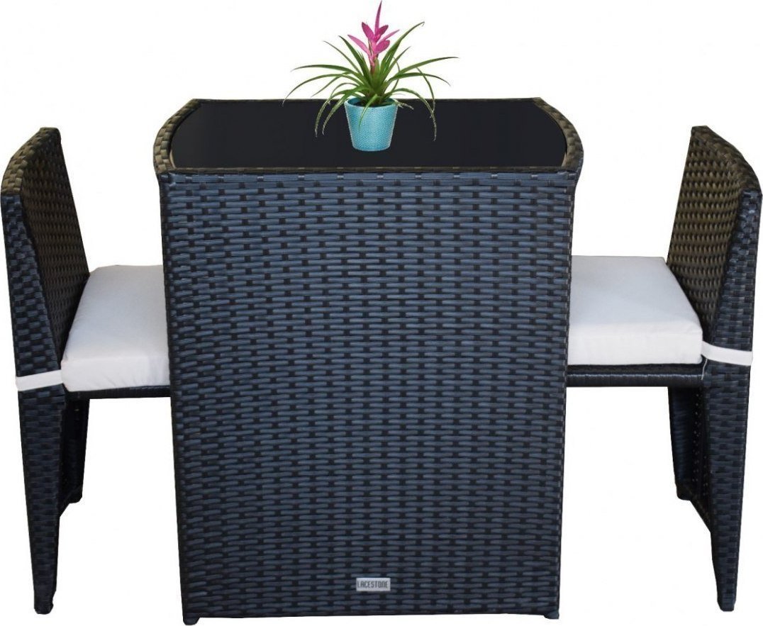 Lacestone ZESTAW MEBLI BALKONOWYCH Z TECHNORATTANU 2 KRZESŁA + STOLIK CZARNE