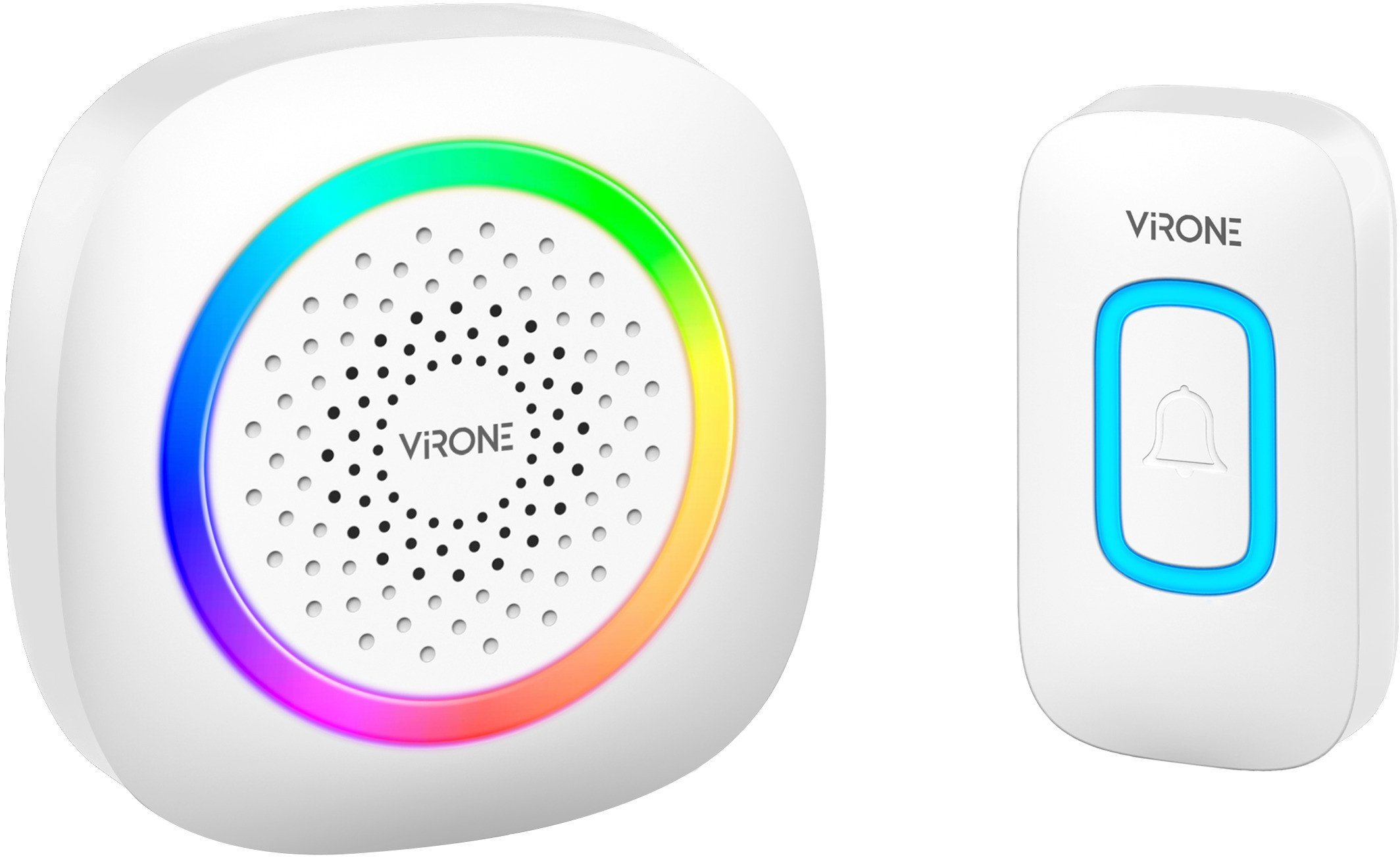 PELA DC, dzwonek bezprzewodowy bateryjny, learning system, 60 dźwięków, LED RGB, 300m, biały