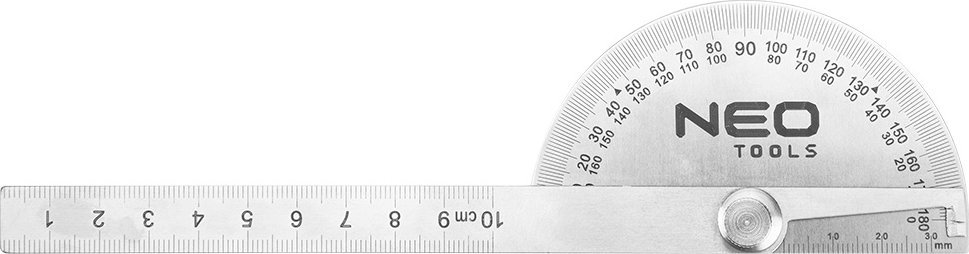 Neo Kątomierz z linijką 100 mm, stal nierdzewna