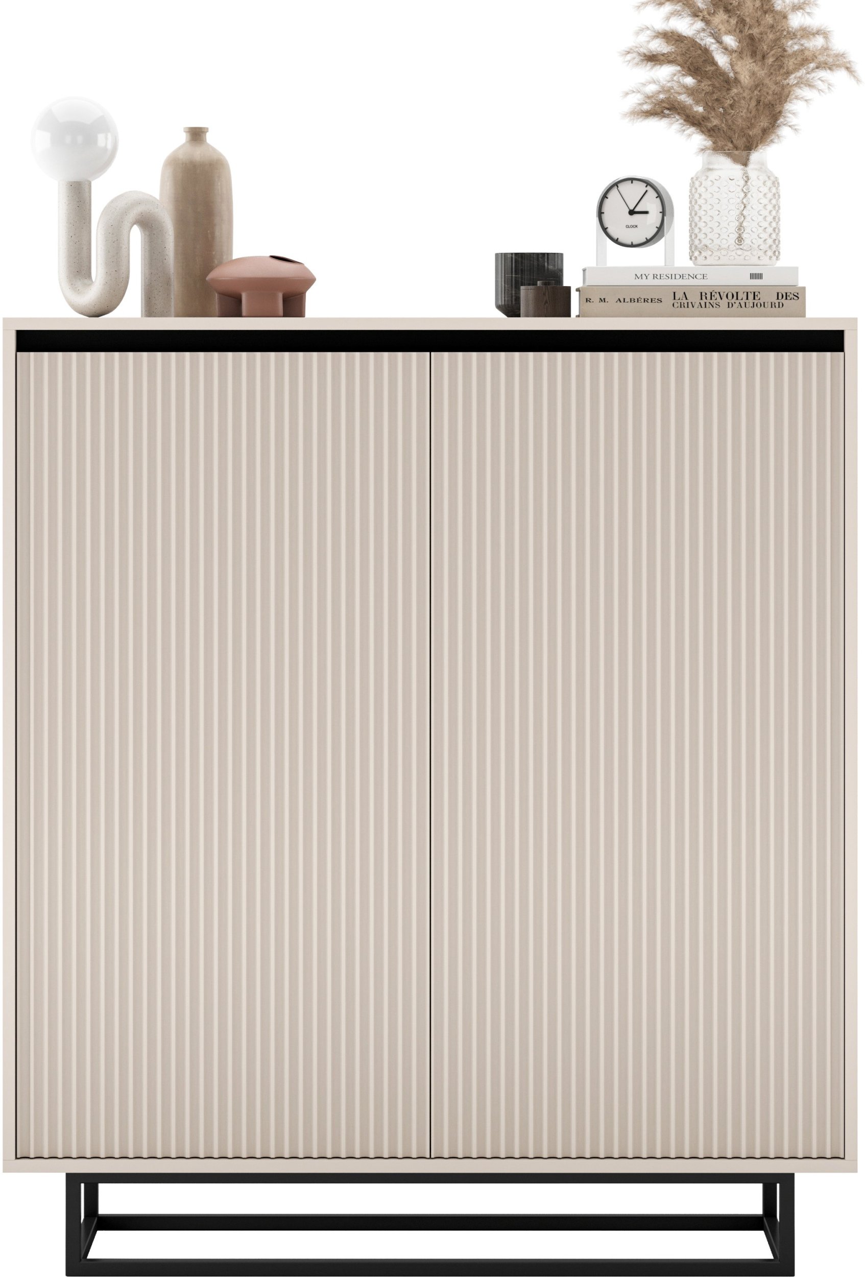 Komoda RTV SELENE Glamour Kaszmir Mat Ryflowane fronty czarna rama 110,8 cm