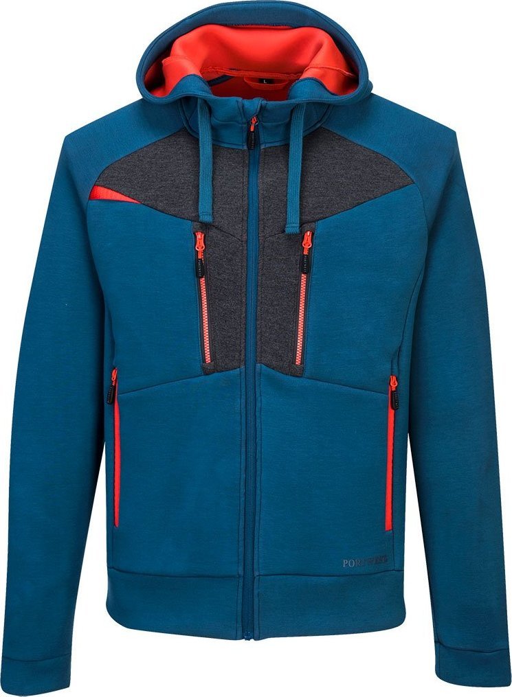 Portwest DX472 - Bluza rozpinana z kapturem DX4, 6 kieszeni, 75% Poliester, 20% Jedwab sztuczny, 5% Elastan 330g. - metaliczno-szary 3XL