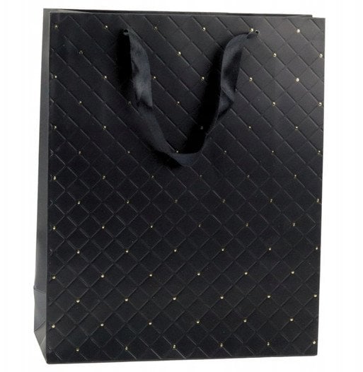Torba Prezentowa Papierowa Elegancka Złote Kropki Czarna 32 x 26 x 10cm