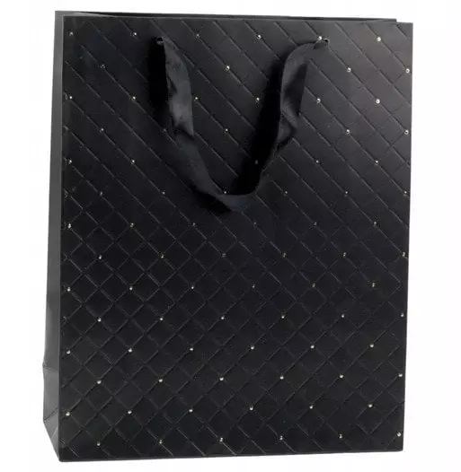 Torba Prezentowa Papierowa Elegancka Złote Kropki Czarna 32 x 26 x 10cm
