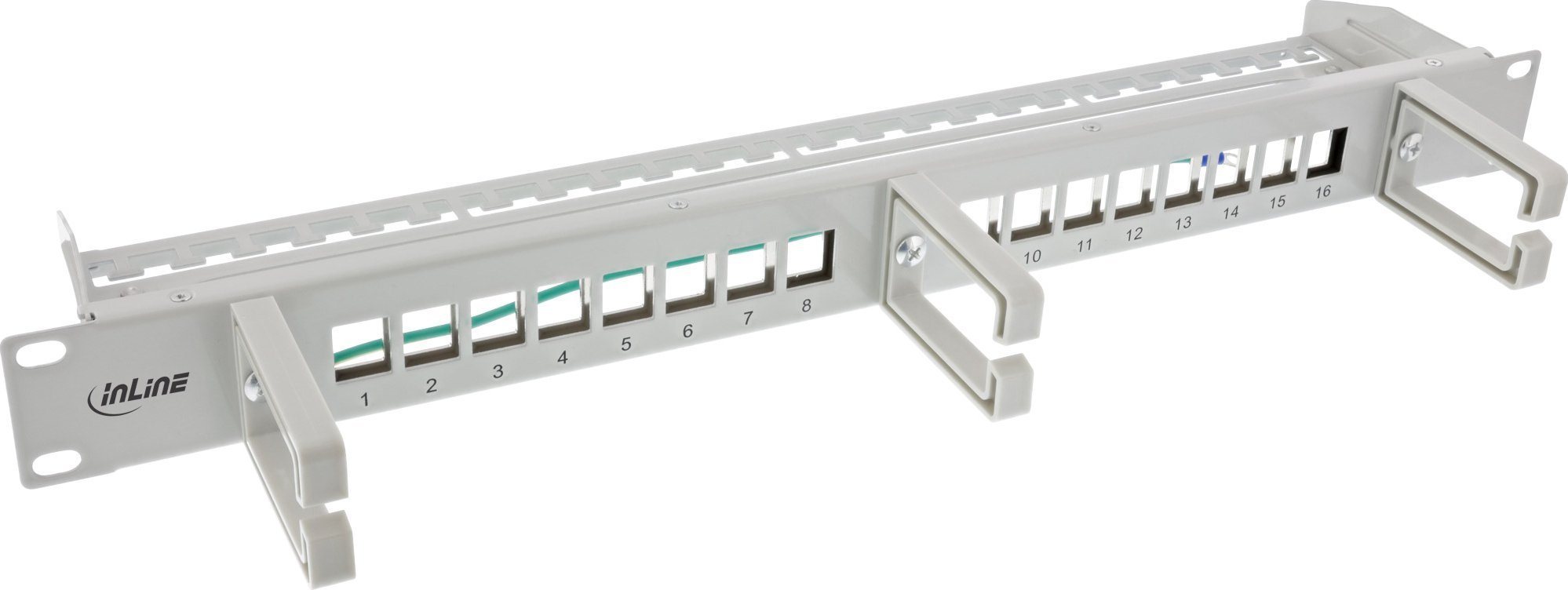 InLine InLine® 16-way patch panel, Keystone empty panel with 3 brackets, 19", 1U grey