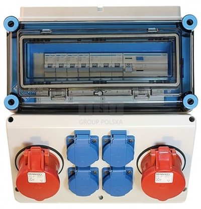 HPL01042 Rozdzielnica gniazdowa 1x16A 1x32A 400V, 4x16A 230V IP44 Mi-GN/Z 400002