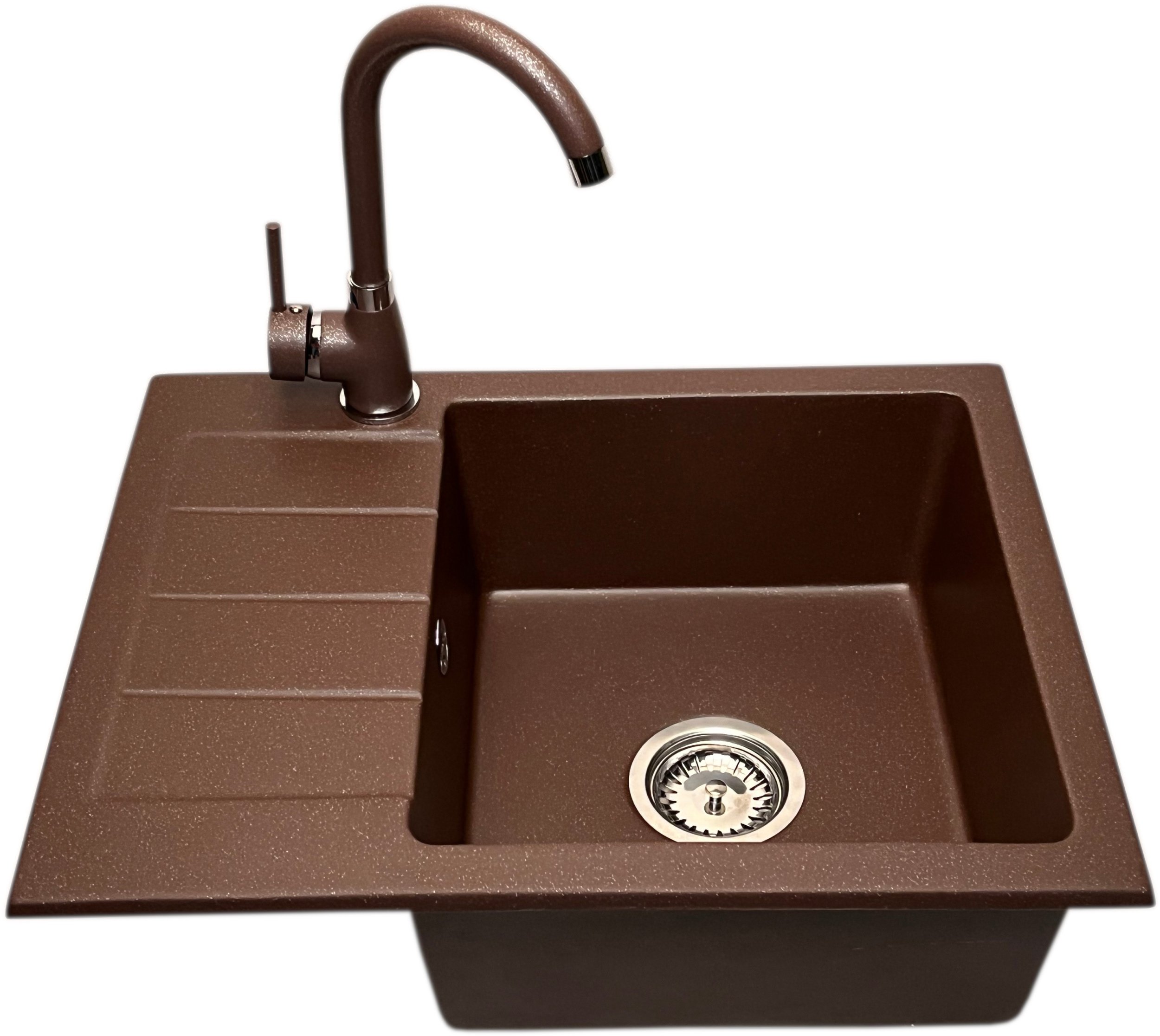 Zlewozmywak jednokomorowy z ociekaczem ADAL brąz metalik z lewym ociekaczem + bateria NOON