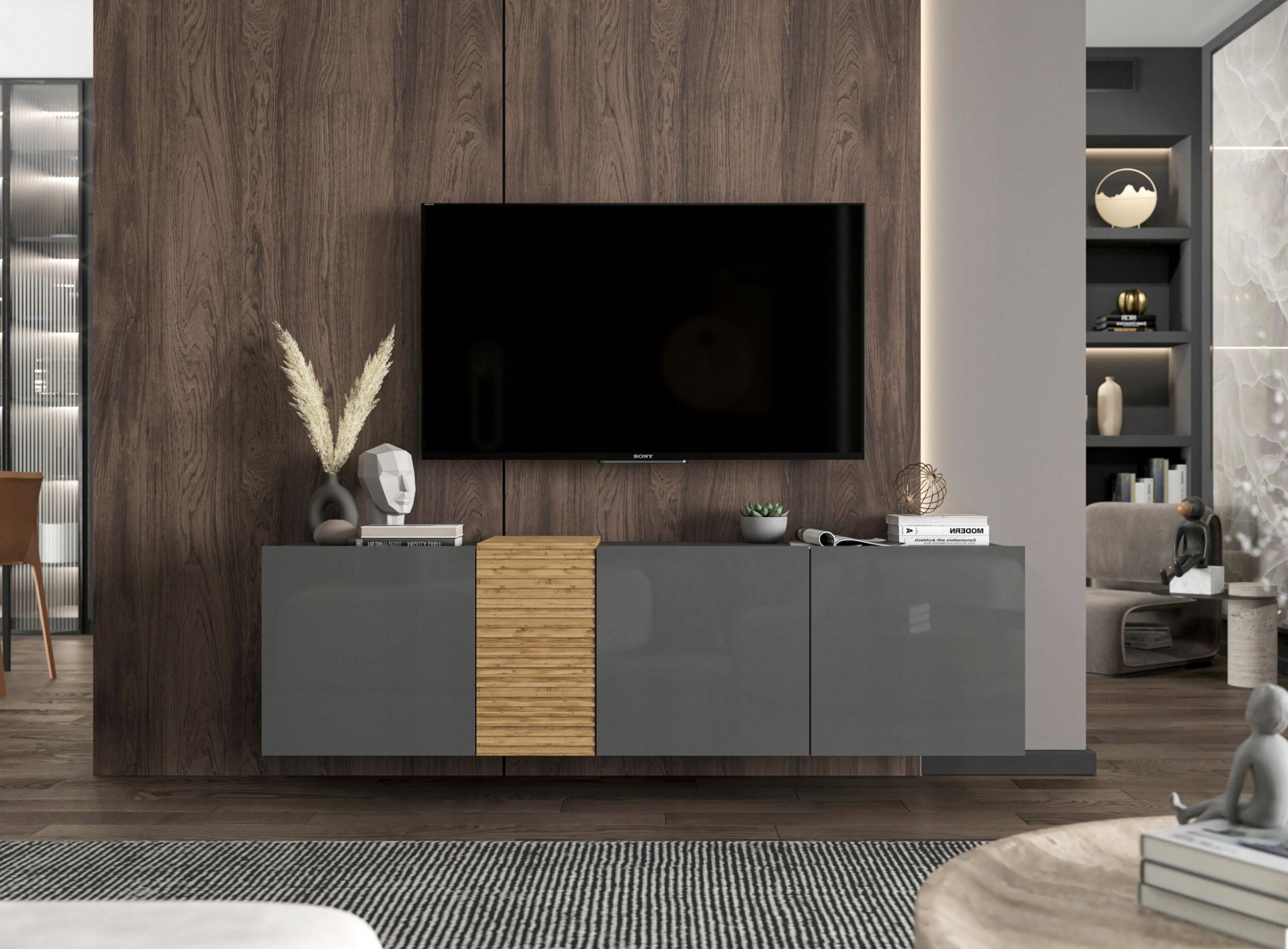 Meble Lindner Szafka wisząca RTV Loft Industrialna połysk 160cm