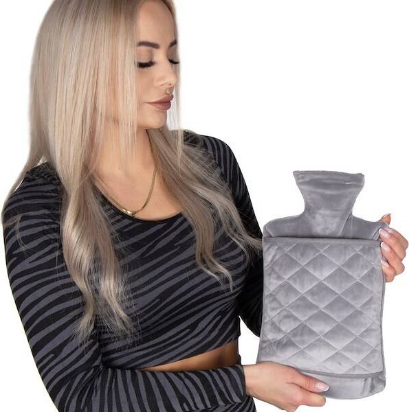 Springos Termofor gumowy w futrzanym pokrowcu ogrzewacz do rąk 1,8L szary UNIWERSALNY