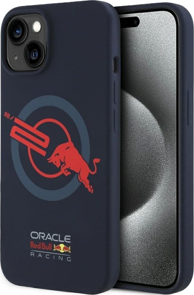 Etui Red Bull HC Silicone ORBR20 Logo Red Lining do iPhone 15 MagSafe granatowy