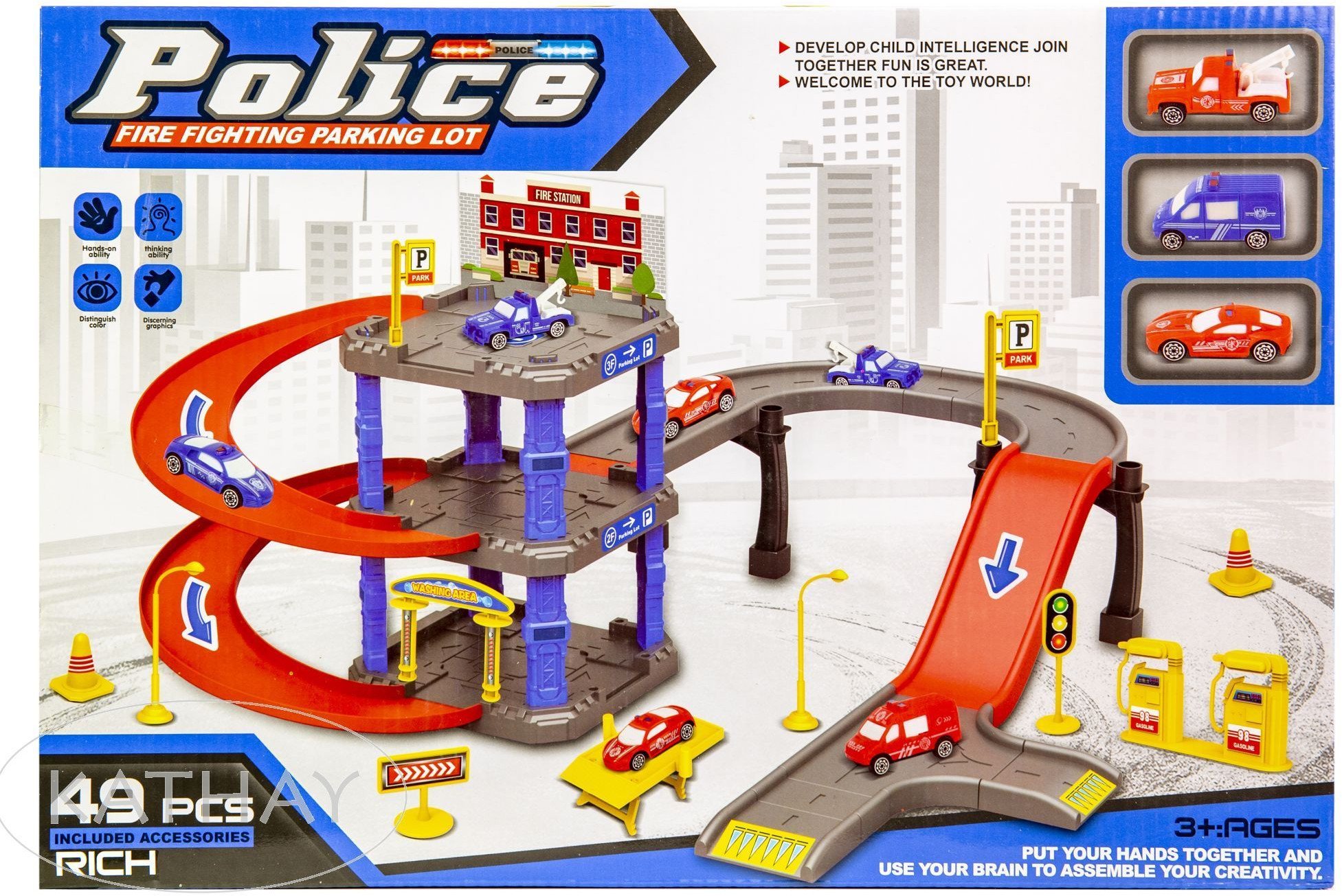 Parking dla pojazdów policyjnych w zestawie z 3 autkami