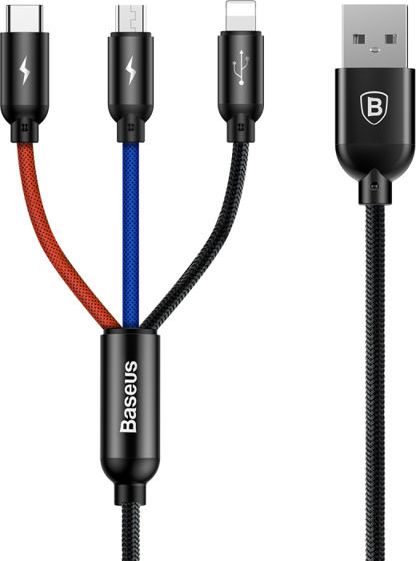 Kabel USB Baseus USB-A - USB-C + microUSB + Lightning 0.3 m Niebieski (CAMLT-ASY01)