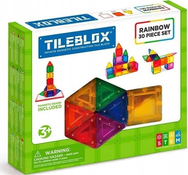 Magformers TILEBLOX ZESTAW TĘCZOWY 30 EL. Z TABLICĄ MAGNETYCZNĄ