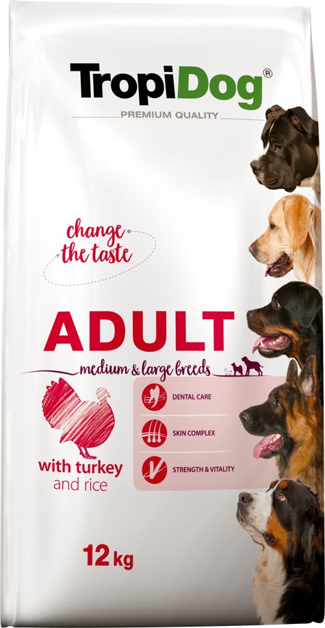 TropiDog TROPIDOG Premium adult mediu & large breed indyk z ryżem 12kg