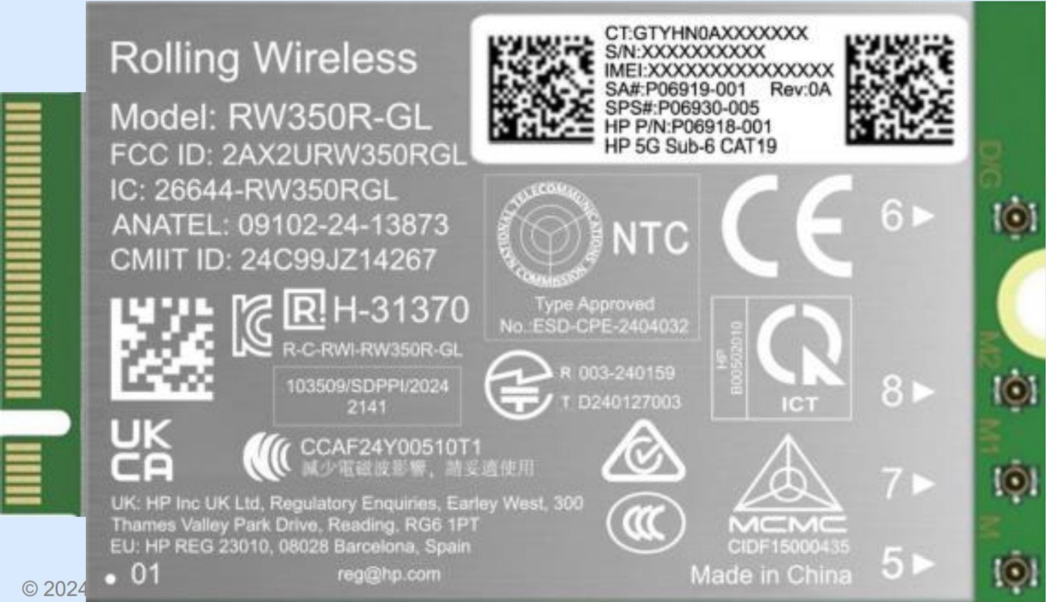HP 5G Modem m.2 WWAN 4G/5G Sub-6 GHz FM350-GL Mobile Broadband Cellular (compatible with WWAN-ready EliteBook 8 X - G1i G1a - 13 14 16, Flip, ZBook 8