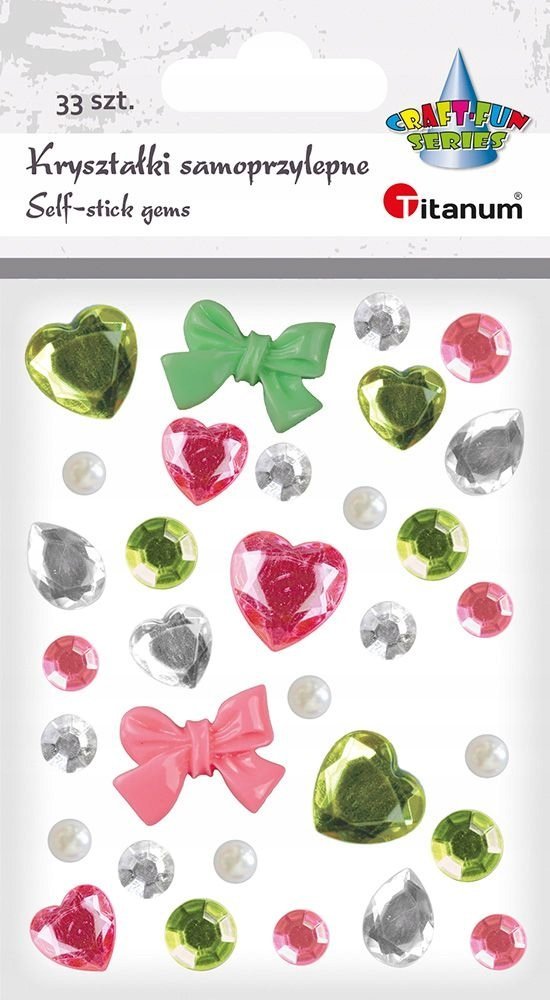 Titanum Kryształki samoprzylepne zielony różowy mix 33szt