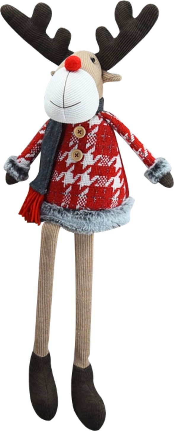 Tajemniczy ogród Dekoracja świąteczna renifer siedzący w szarym szaliku 59 cm