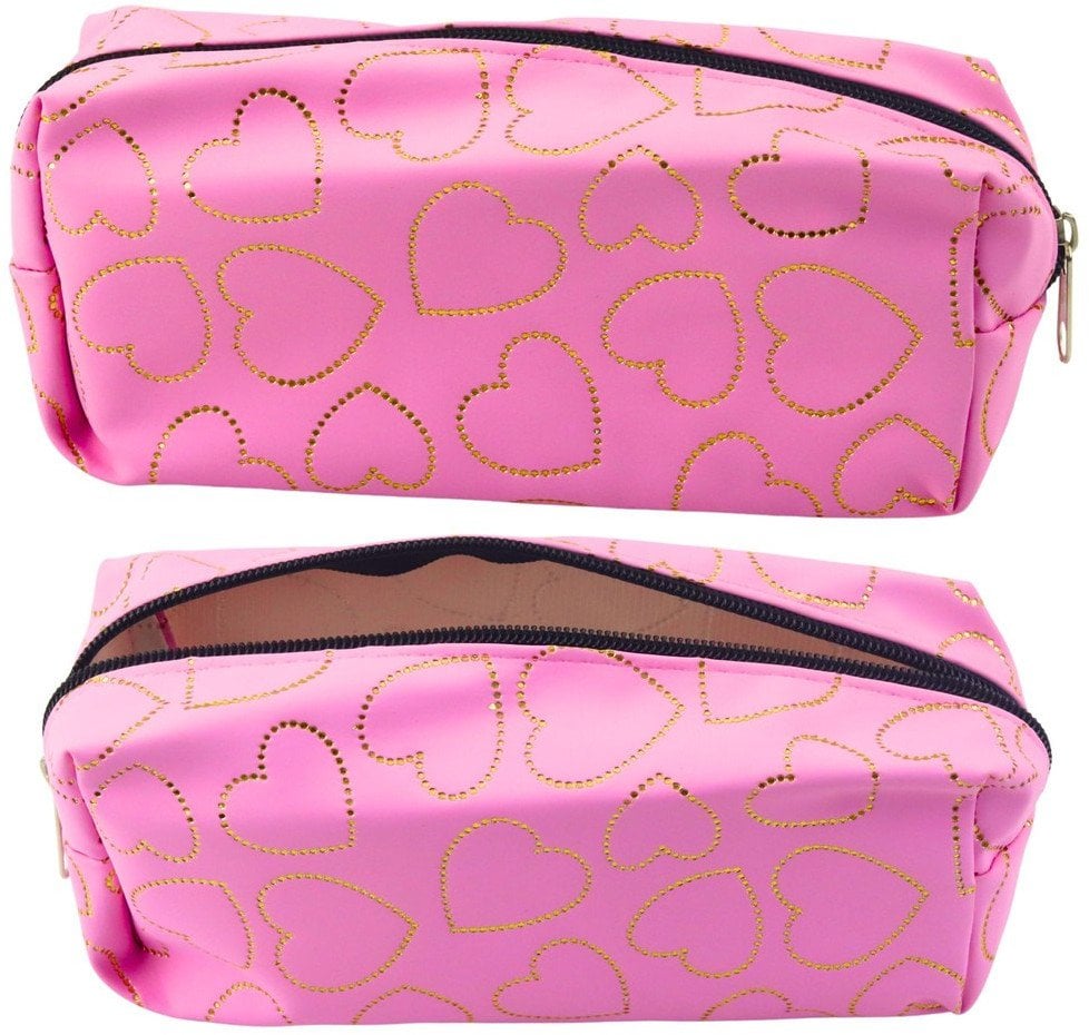 Piórnik Szkolny Biurowy Jednokomorowy Złote Serca Różowy 20x8 cm LEAN