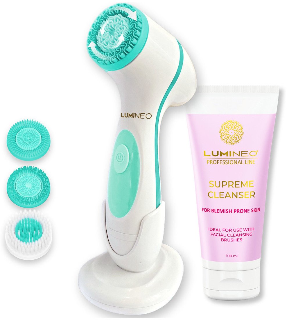 LUMINEO Professional Line Szczoteczka do twarzy Brush turkusowa + Żel oczyszczajacy Lumineo do skóry trądzikowej i problematycznej 100 ml