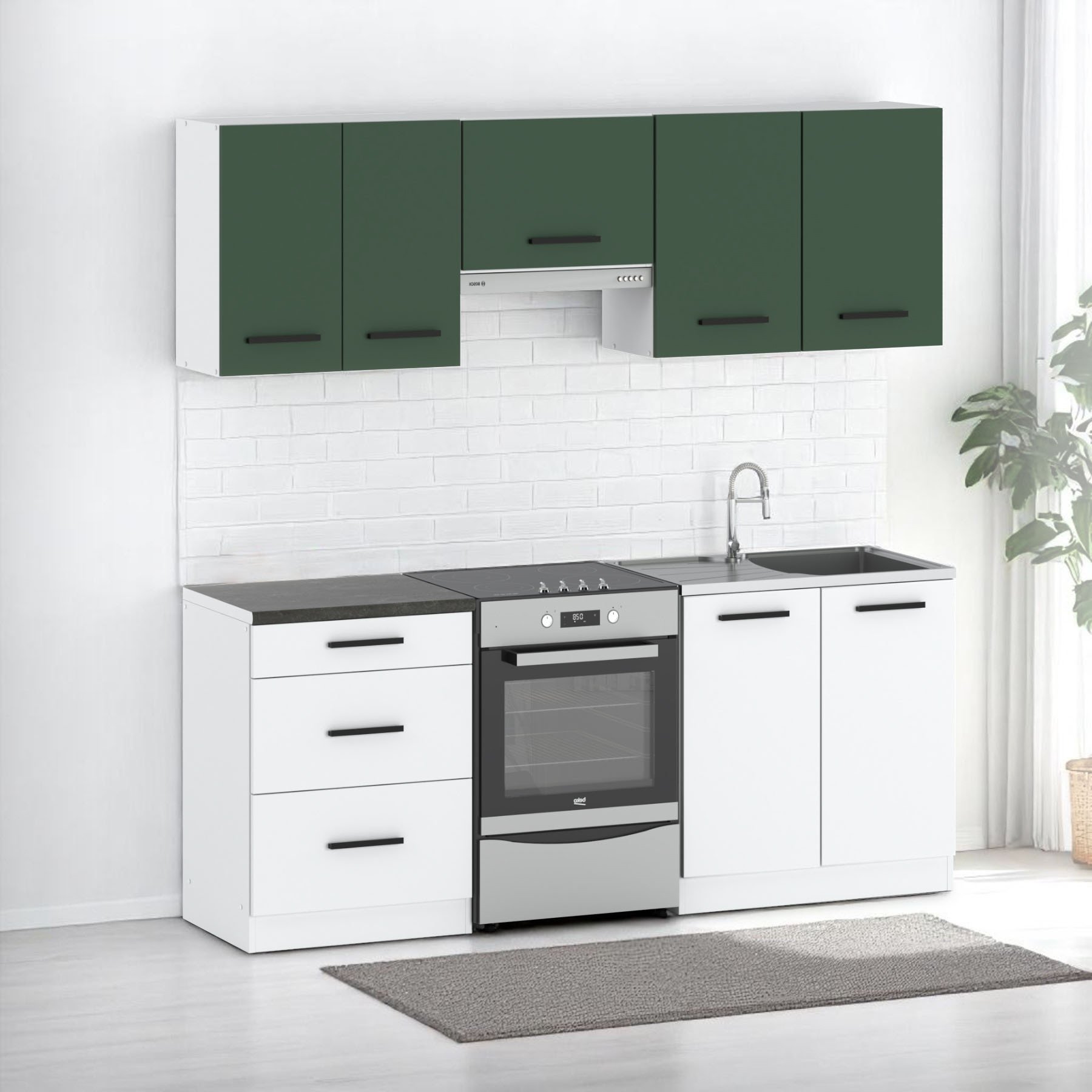 Kuchnia Mała Nowoczesna 2m Modułowa Pojemna Z Blatem Wotan Butelkowa Zieleń