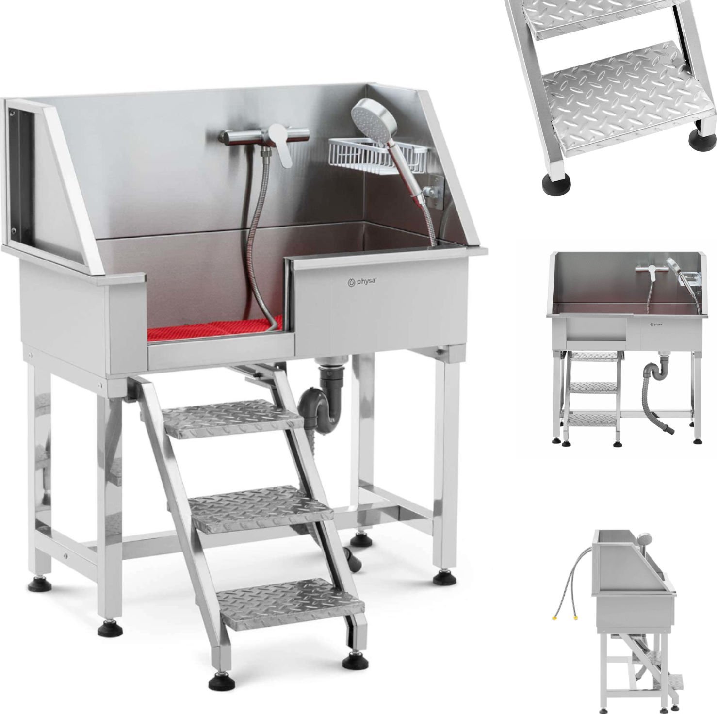 Physa Wanna groomerska do kąpieli mycia psów zwierząt ze schodami 90 x 90 x 106 cm Wanna groomerska do kąpieli mycia psów zwierząt ze schodami 90 x 90