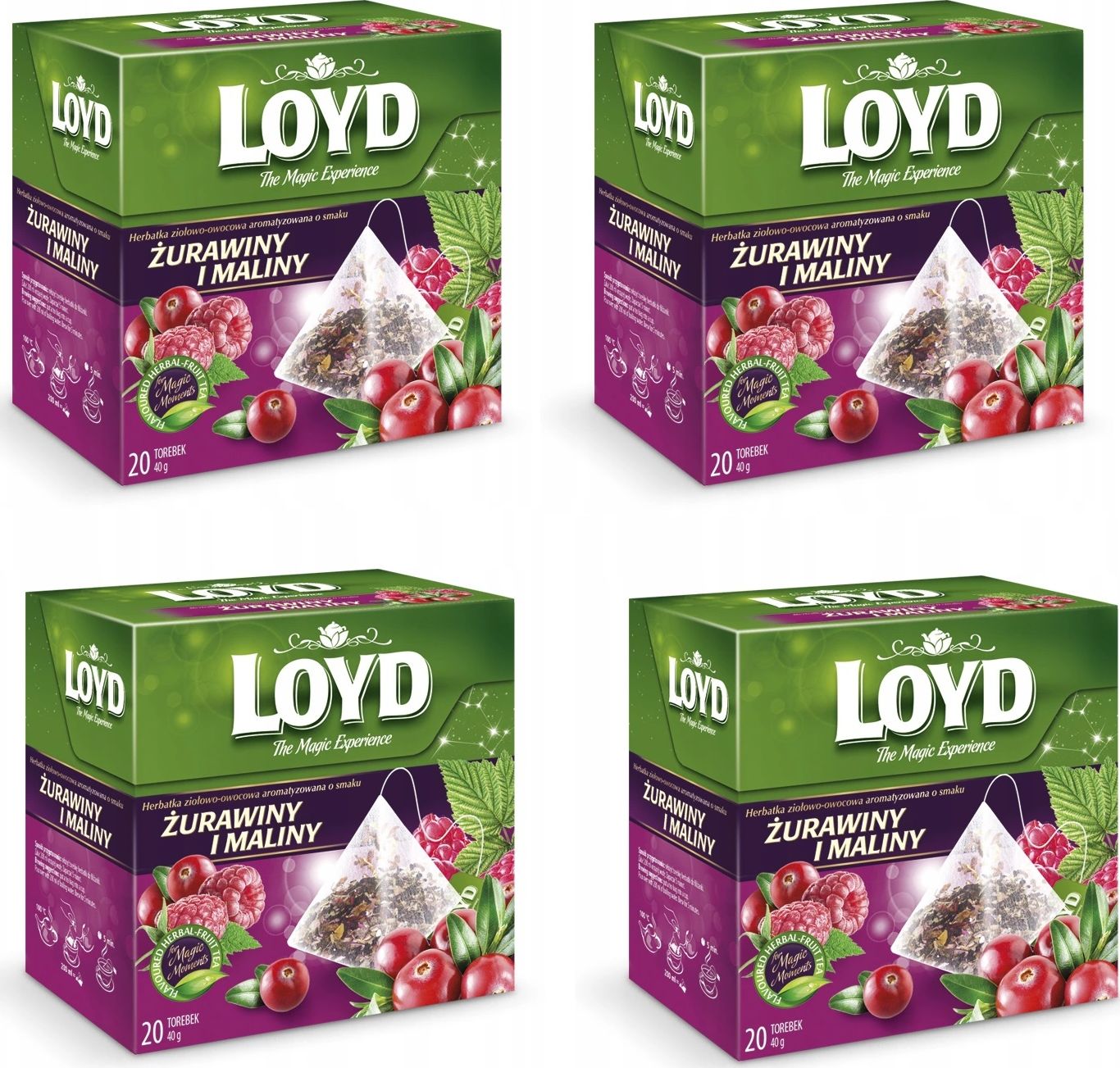 Loyd Herbata Żurawina z maliną 80 torebek piramidki