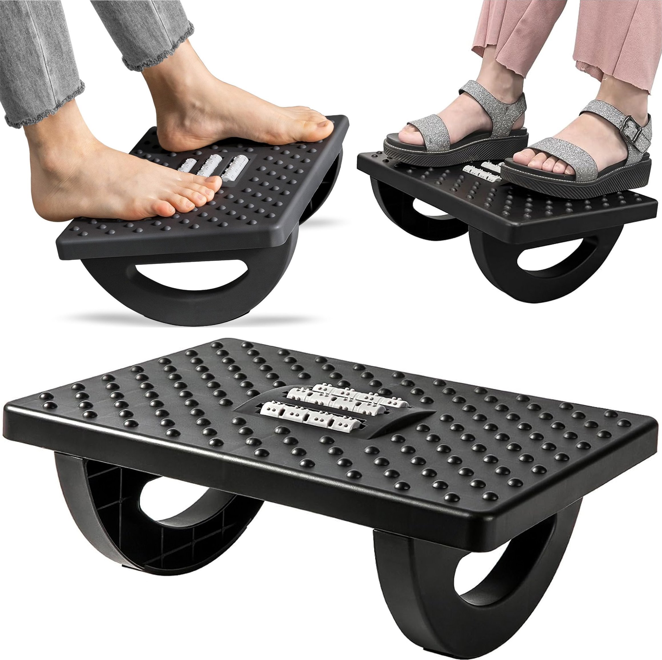 4kom.pl Podnóżek biurowy podstawa pod stopy nogi masaż stóp do pracy biura regulowany regulacja kąta czarny