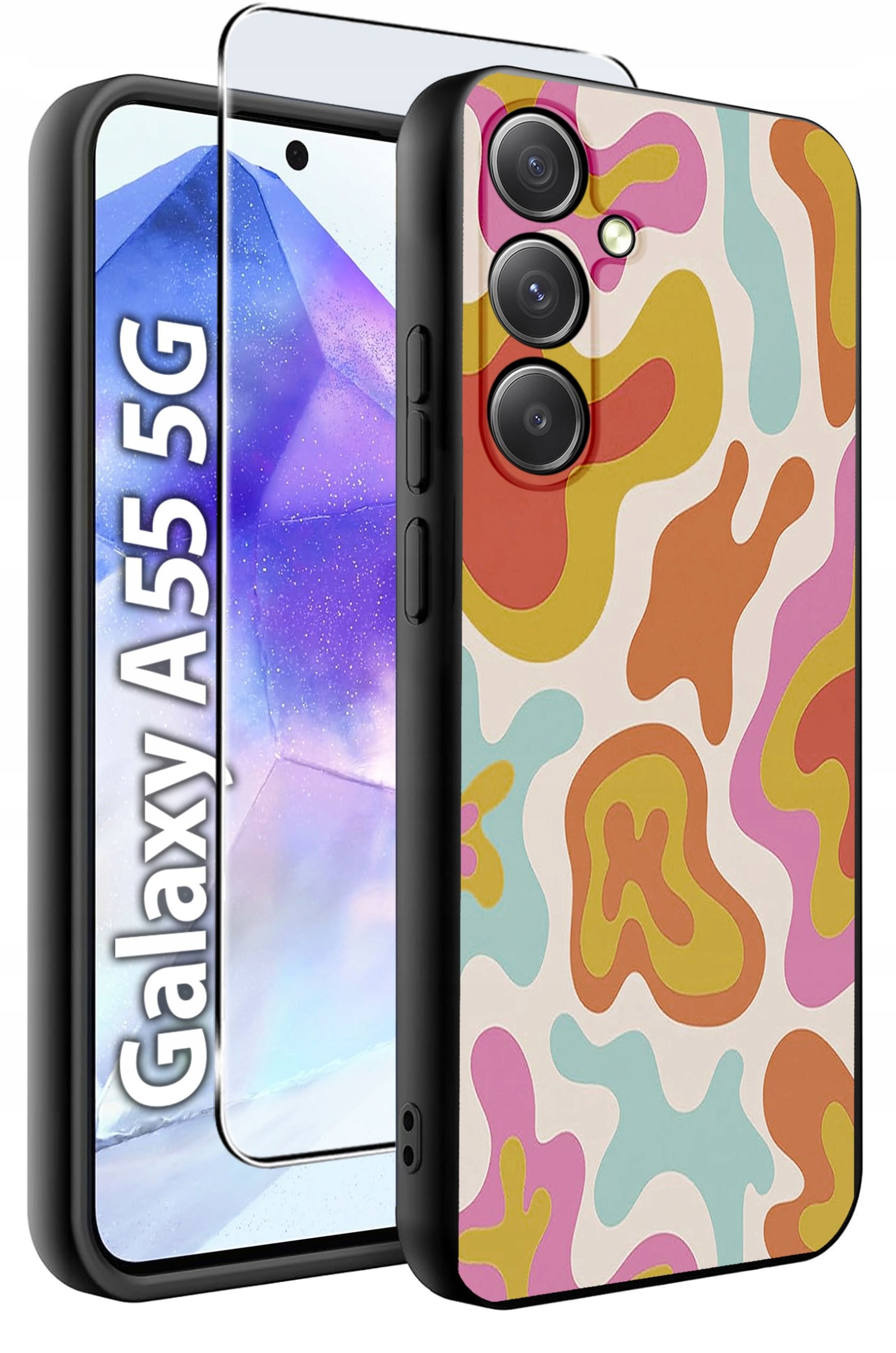 ETUI do Samsung A55 5G WZORY | SILIKONOWE MATT CASE + SZKŁO HARTOWANE 9H