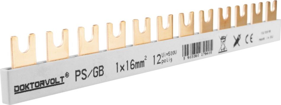 Doktorvolt Szyna łączeniowa grzebieniowa PS/GB obustronnie izolowana 1-fazowa 12-modułowa 16mm2 DV 9405