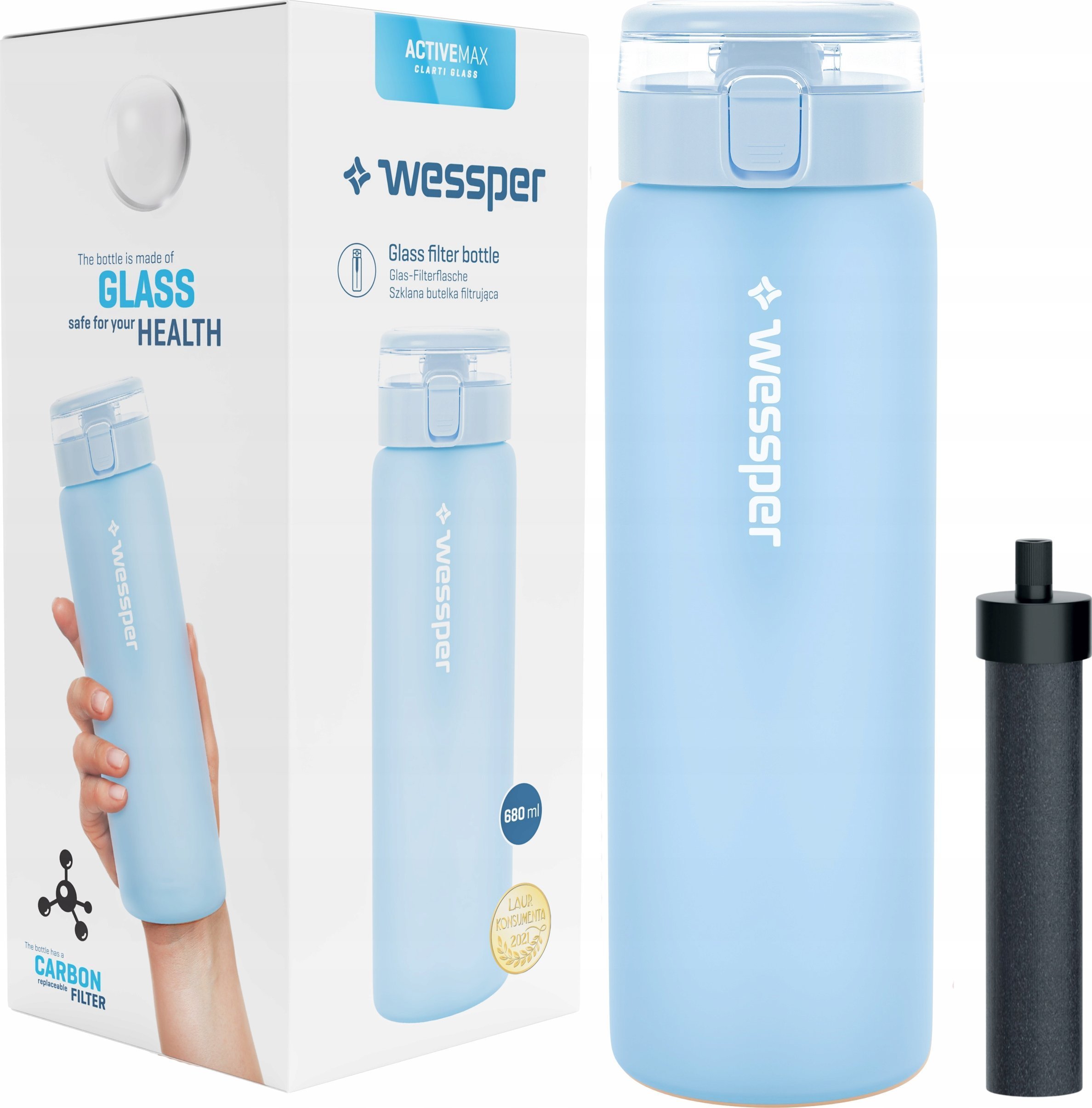 Wessper Szklana butelka ActiveMax 680ml niebieska
